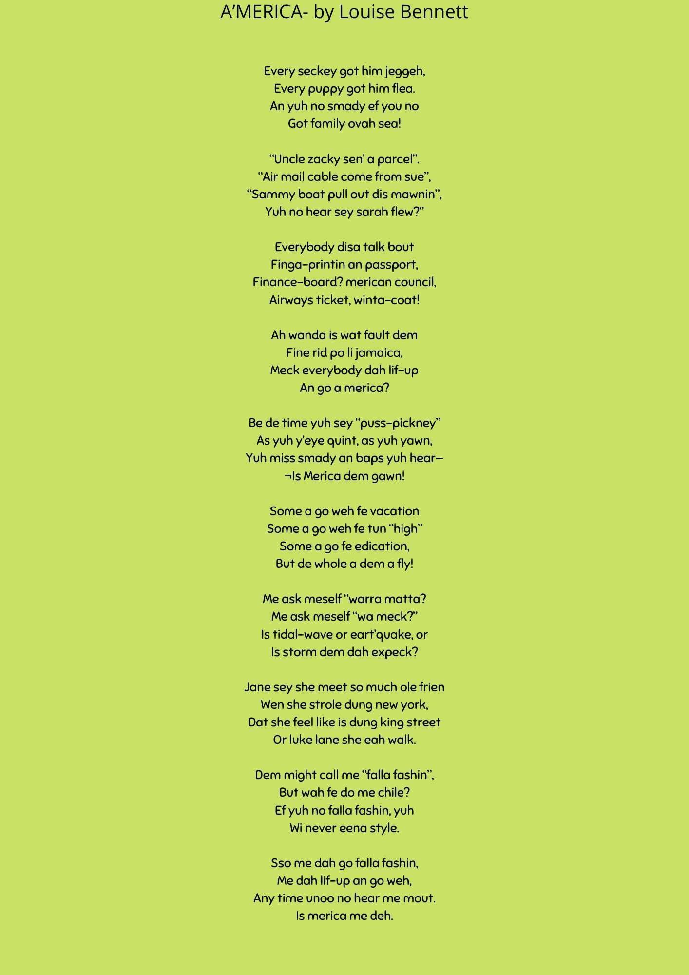 louise bennett jamaica language poem