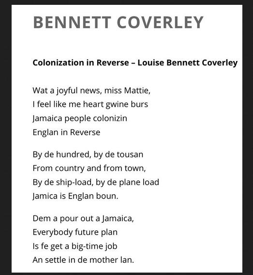 Louise Bennett- the one poem I know by heart and it's funny! lol