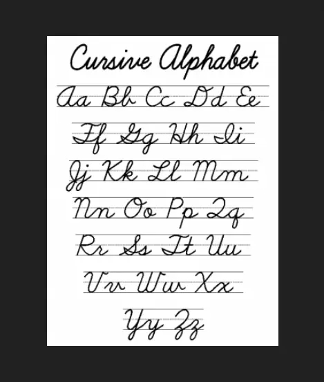 Cursive Writing a to z capital and small letters