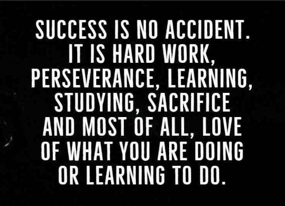 Success is no accident, It is hard work, perseverance, learning...