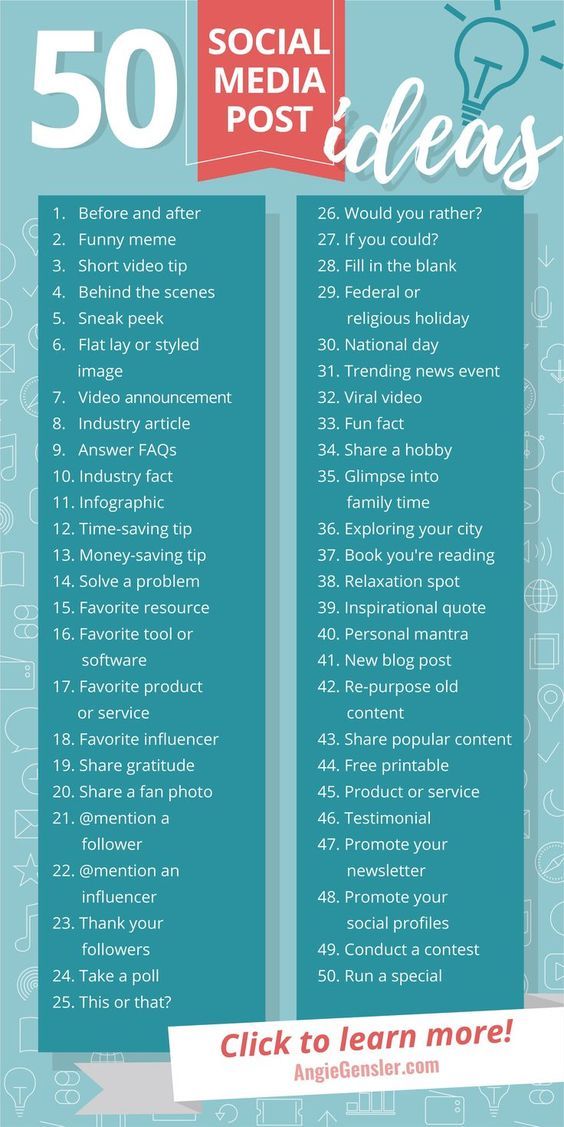 Top 50 Social Media posts ideas for 2021