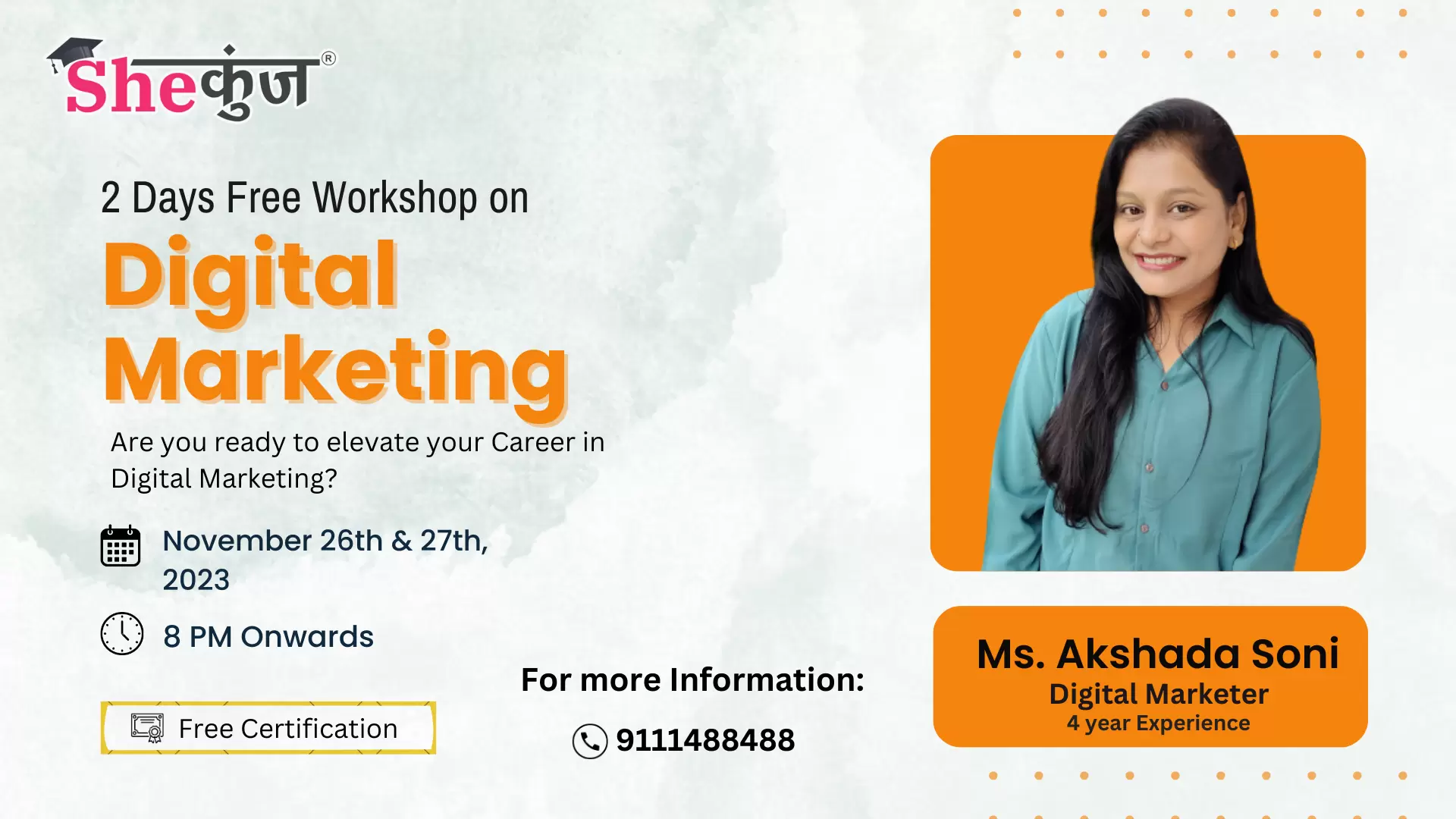 Boost Your Skills at Digital Marketing Workshop by SheKunj