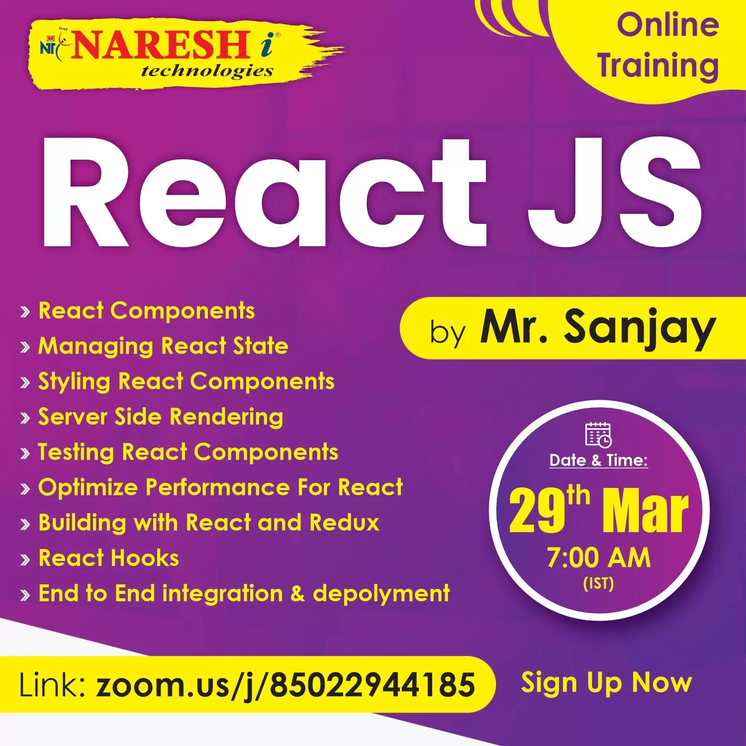 Free Demo On React JS by Mr.Sanjay - NareshIT