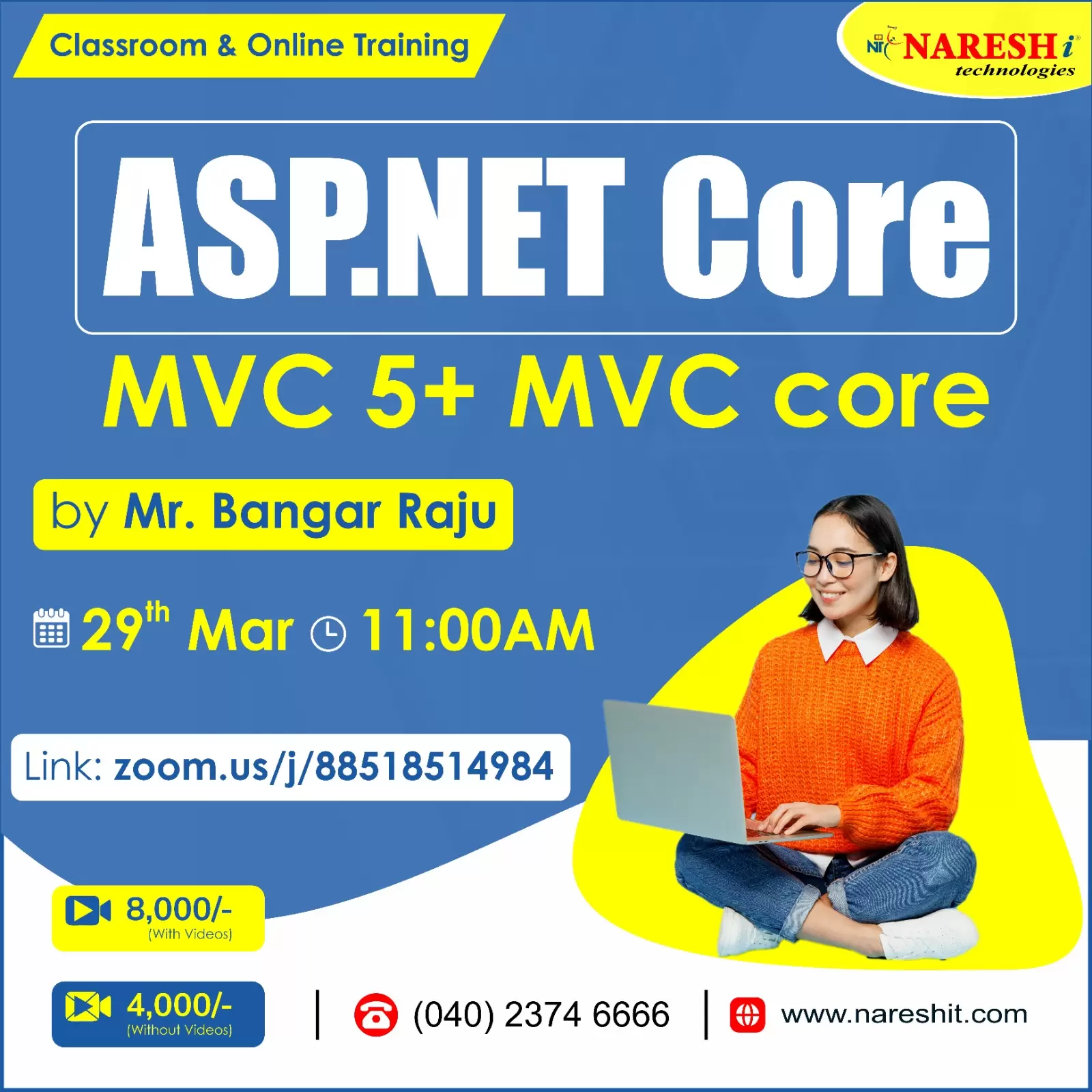 Free Online Demo On ASP.Net MVC 5 + MVC Core By Mr. Bangar Raju -