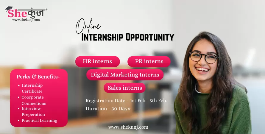 Join SheKunj's internship in HR, Marketing, PR, Digital Marketing